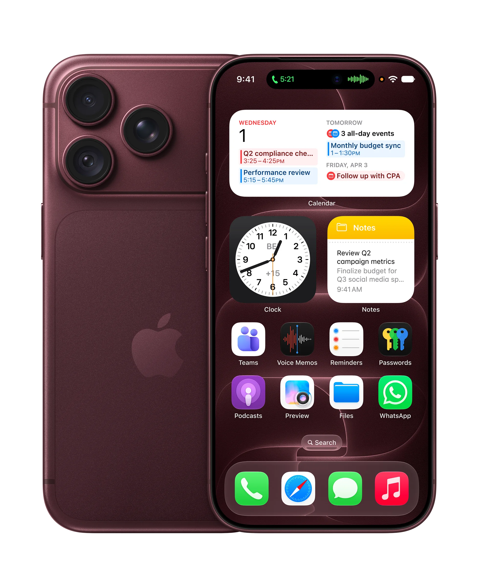 Prednja i zadnja strana iPhone 18 Pro u burgundy boji