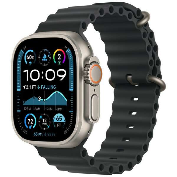 APPLE Watch 49mm Band Black Ocean Band - Natural Titanium Finish mxtl3zm/a
