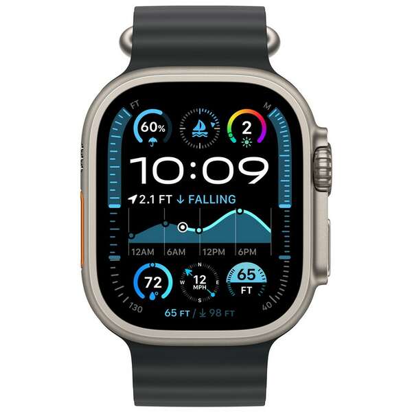 APPLE Watch 49mm Band Black Ocean Band - Natural Titanium Finish mxtl3zm/a