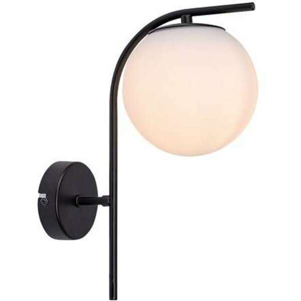 RABALUX Ghita, zidna lampa 1xE27, crna metal/belo staklo