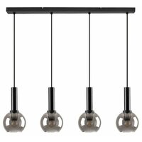 RABALUX Centio, visilica metal crna/dimljeno staklo, 4xE27, tekstilni kabal, visina 120cm, dužina 78cm