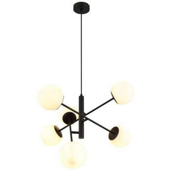RABALUX Meduza, luster crni sa belim staklenim kuglama, 6xE14 G45, precnik 58cm