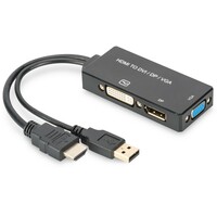 DIGITUS Adapter HDMI na DP / DVI / VGA 0.2m crni
