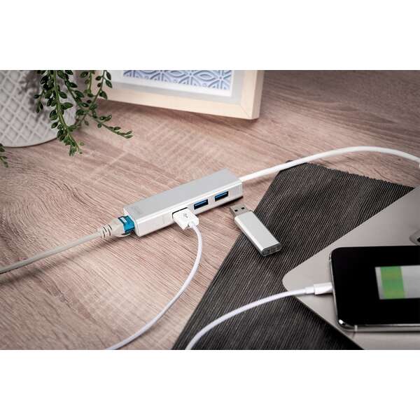 DIGITUS USB hub 4 3.0 porta + Lan adapter