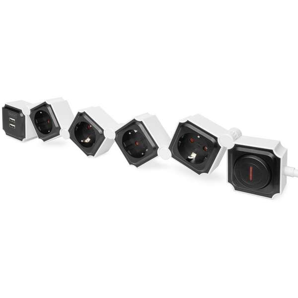 DIGITUS Fleksibilni produzni kabl sa 4uticnice + 2 USB bel
