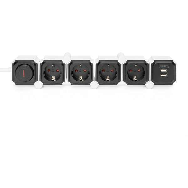 DIGITUS Fleksibilni produzni kabl sa 4uticnice + 2 USB bel