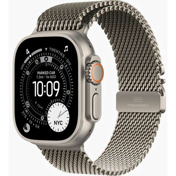 APPLE Watch Ultra 3 Cellular 49mm Natural Titanium Case with Natural Titanium Milanese Loop - Large mf0e4se/a