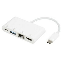 E-GREEN Adapter USB 3.1 tip C (M) - HDMI + USB3.0 + RJ45 + tip C (F) beli