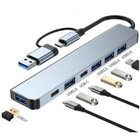 E-GREEN Adapter 8 u 2, Tip C / USB 3.0 - USB 3.0 + 3xUSB2.0+3.5mm audio+SD / TF+USB-C