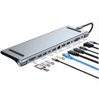 E-GREEN Adapter USB 3.1 tip C (M) - 2 x HDMI + VGA + 3 x USB 3.0 + 2 x tip C + RJ45 (F) + SD / TF + PD 100W (12 u 1)