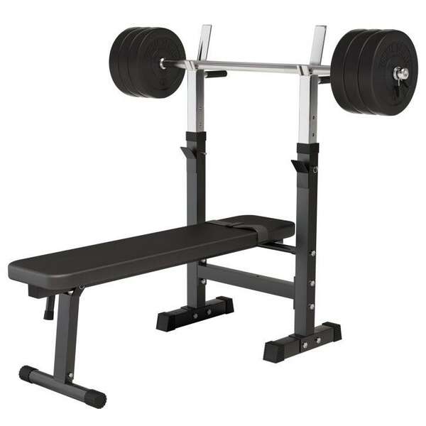 GORILLA SPORTS Podesiva benc klupa sa stalkom i setom tegova (38 kg)