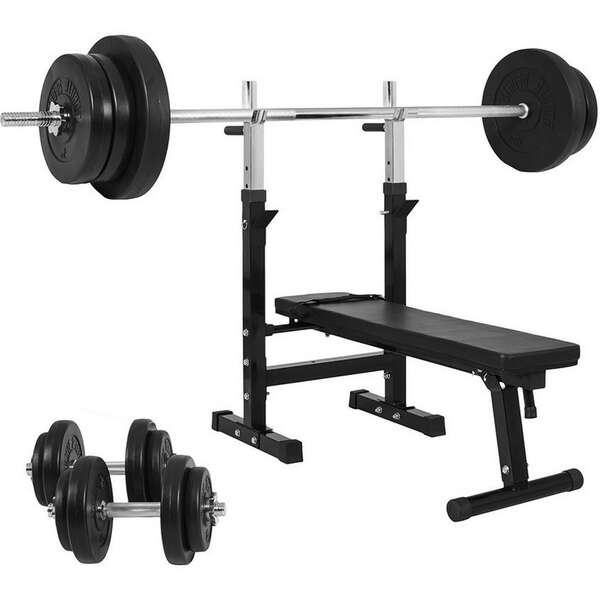 GORILLA SPORTS Podesiva benc klupa sa stalkom i setom tegova (70 kg)