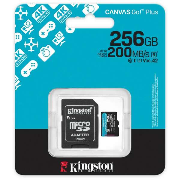 KINGSTON CanvasGo!Plus SDCG4, MicroSD 256GB + adapter, UHS-I, Class 10