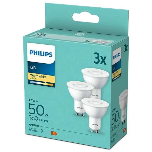 PHILIPS    PAR 4,7W(50W) GU10 WW 2700K 36D 3PF/8DISC PS807