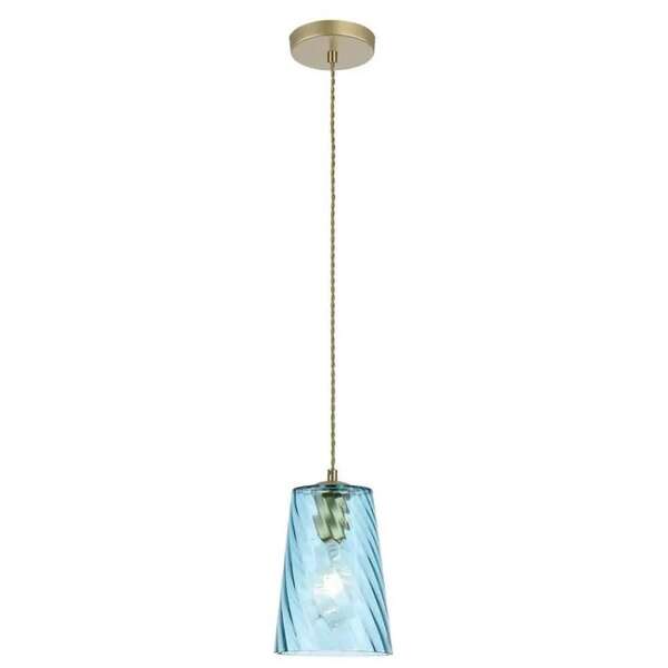 RABALUX Azurine, glass pendant, gold, blue, E27 1x MAX 40W, textile cable