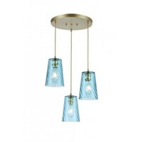 RABALUX Azurine, glass pendant, gold, blue, E27 3x MAX 40W, textile cable