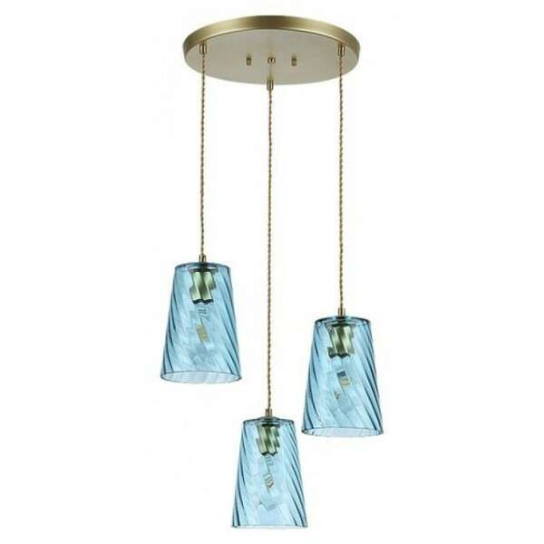 RABALUX Azurine, glass pendant, gold, blue, E27 3x MAX 40W, textile cable