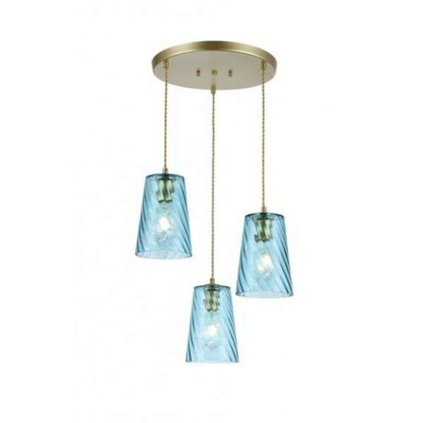RABALUX Azurine, glass pendant, gold, blue, E27 3x MAX 40W, textile cable