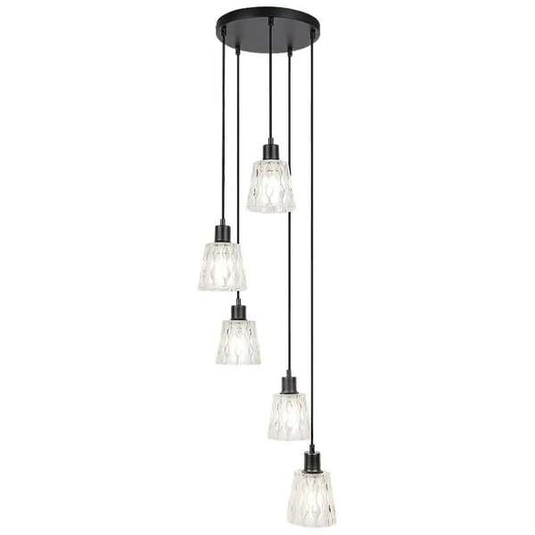 RABALUX Jarina,  glass pendant , E27 5xMAX 40W, black, transparent