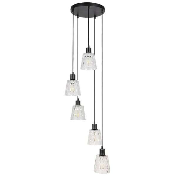 RABALUX Jarina,  glass pendant , E27 5xMAX 40W, black, transparent