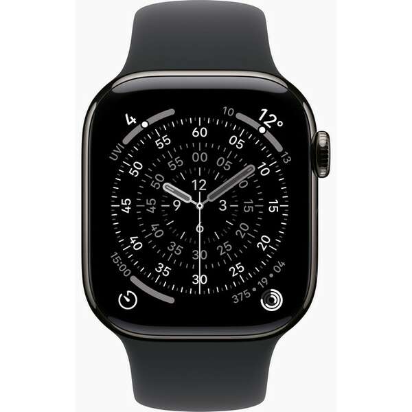 APPLE Watch S11 Cellular 42mm Slate Titanium Case with Black Sport Band - S/M mf8r4rk/a