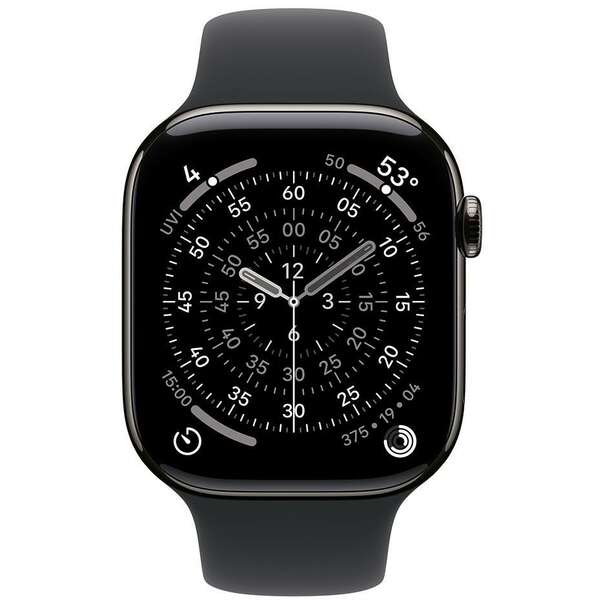 APPLE Watch S11 Cellular 46mm Slate Titanium Case with Black Sport Band - S/M mfd14rk/a