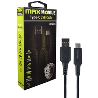 MAX MOBILE  USB 2.0 TYPE C UDC3028 KEVLAR BLACK QC 3A 1m
