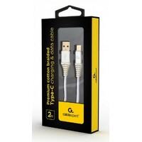 GEMBIRD Premium cotton braided Type-C USB charging and data cable 2m silver/white