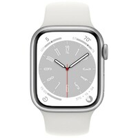 APPLE Watch Series 8 GPS 45mm Silver Aluminium Case with White Sport Band - Regular mp6n3se/a 