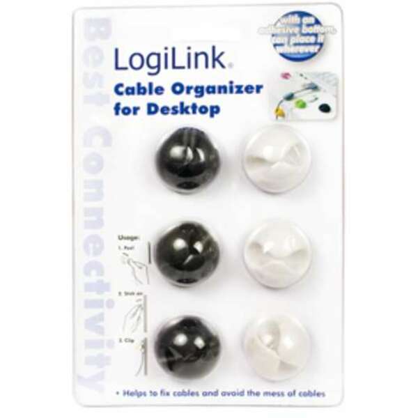 LOGILINK Drzaci za organizovanje kablova 6 kom, crno/beli