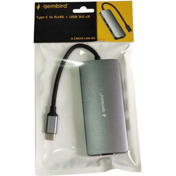 GEMBIRD A-CMU3-LAN-05 TYPE C TO RJ45 gigabit + 3xUSB3.1 hub ALUMINIUM