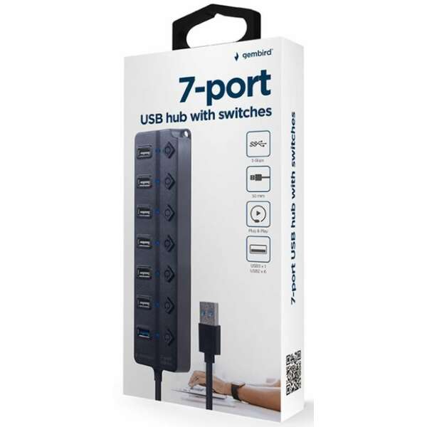 GEMBIRD UHB-U3P1U2P6P-01 7-port USB hub (1xUSB 3.1 + 6xUSB 2.0) with switches black