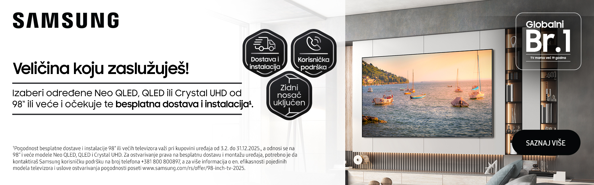 Samsung Neo QLED, QLED i Crystal UHD TV 98 inča i veći sa besplatnom dostavom