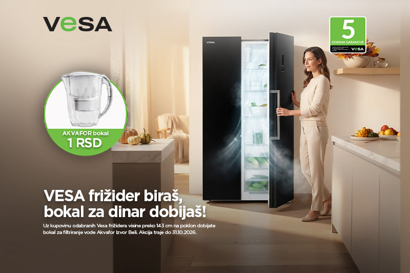 Vesa frižider preko 143 cm + bokal Akvafor za 1 dinar