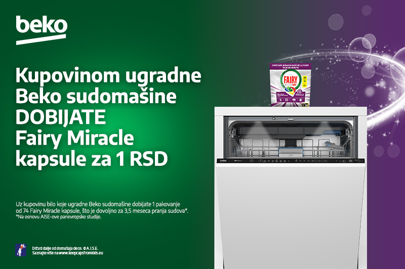 Beko sudomašine + Fairy Miracle sa 74 kapsule