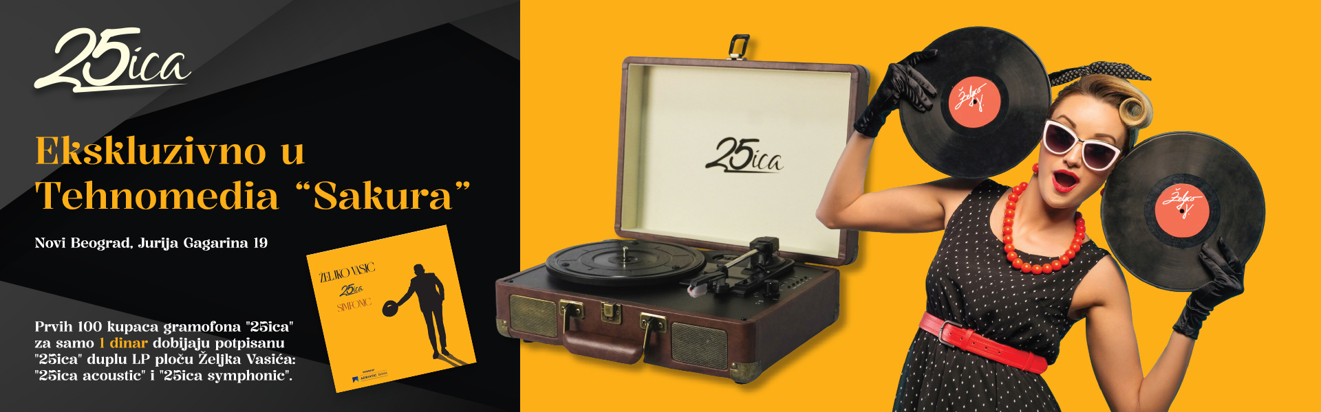 Gramofon 25ica i dvostruki LP Željka Vasića za 1 dinar